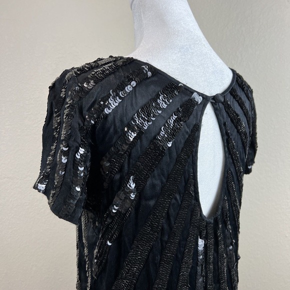 French Connection Dress Women Six Glitter Sequin Little Black Dress Short Sleeve - Picture 6 of 13